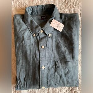 J. Crew Factory Classic Long Sleeve Linen-Blend Shirt in Other Blue Size L $110
